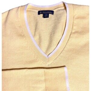 Brooks Brothers V Neck Sweater Cotton Cashmere Blend Yellow Women’s XS